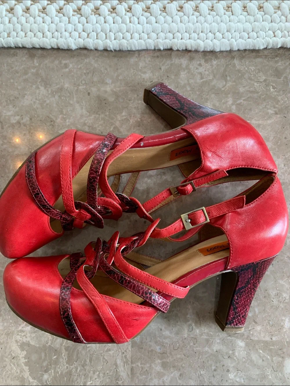 Miz Mooz Red Strappy Maryjane leather Block Heels retro 7.5 store model